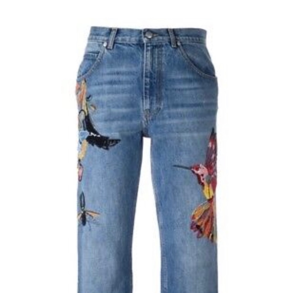 Alexander Mcqueen Obsessions Embroidered Denim Boyfriend Jeans - Picture 10 of 10